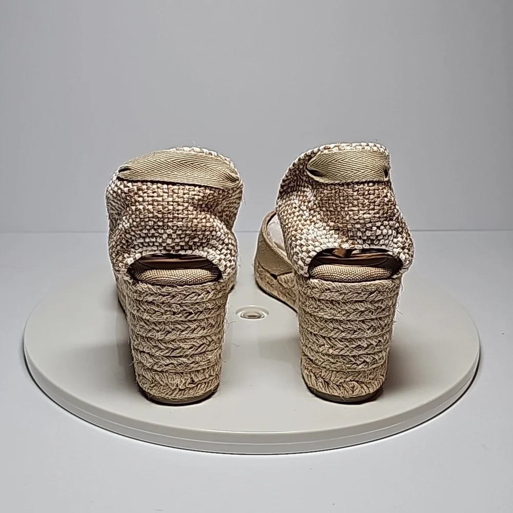 NWB Castaner Carina Sand Canvas Espadrille Wedge Ankle Tie Sandals 10 Jute Heels